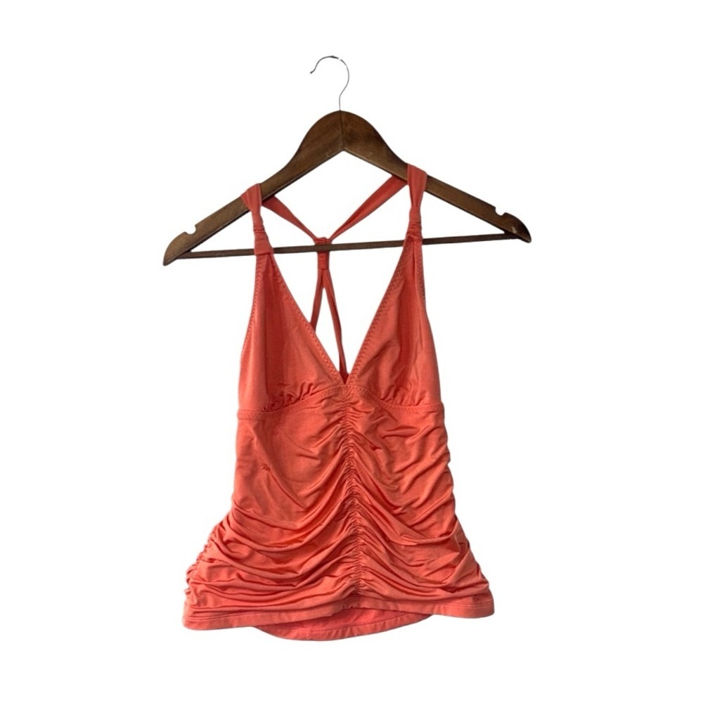 Athleta Tankini Bikini Swimsuit Top Halter Long Length Coral Orange Color Medium